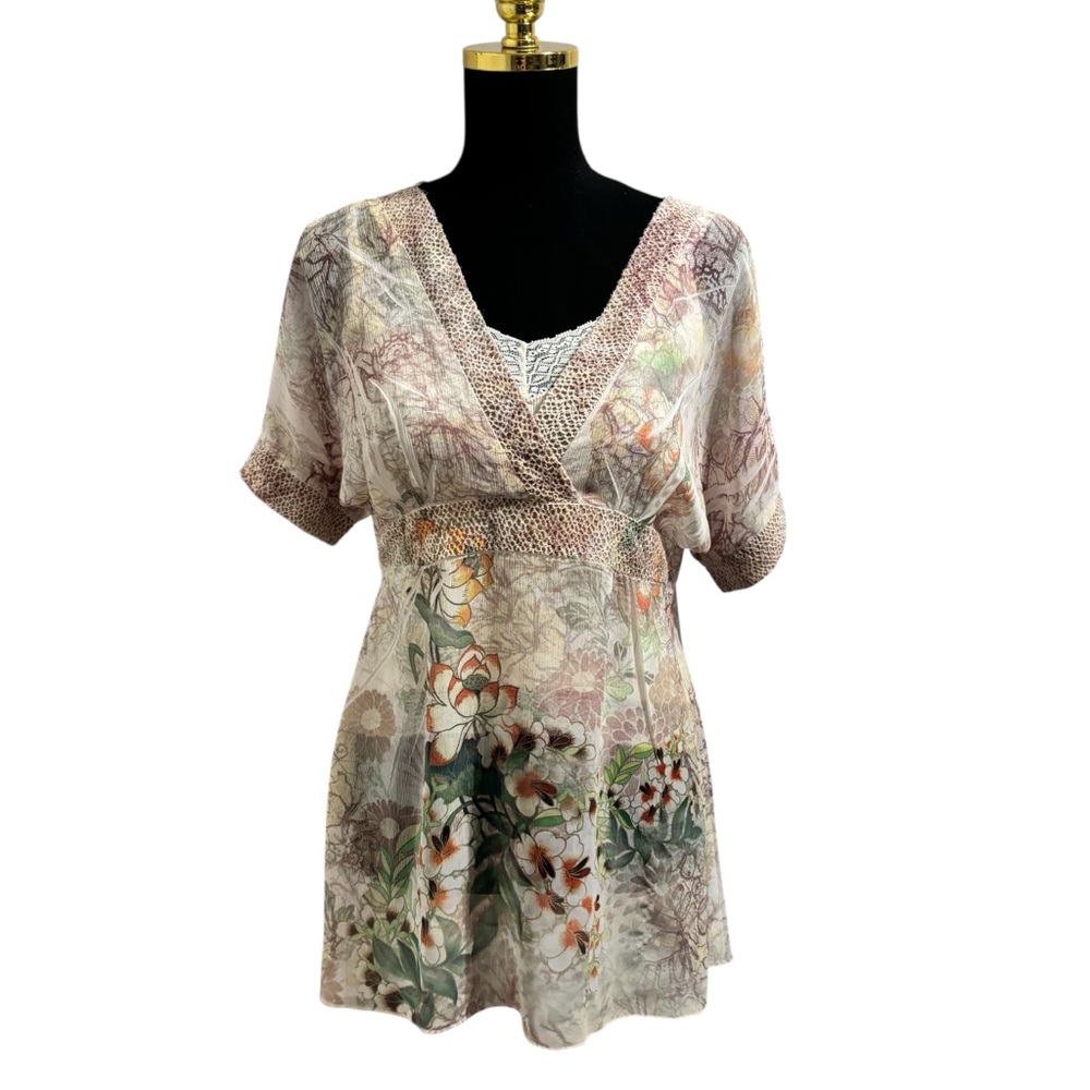 Vintage Y2K Coquette Whimsical Sheer Floral Blouse Size Large